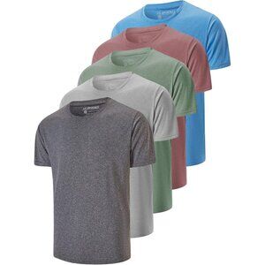 Men's 5 Pack Dry Fit T Shirts 5 Athletic Running Gym Workout Short Sleeve